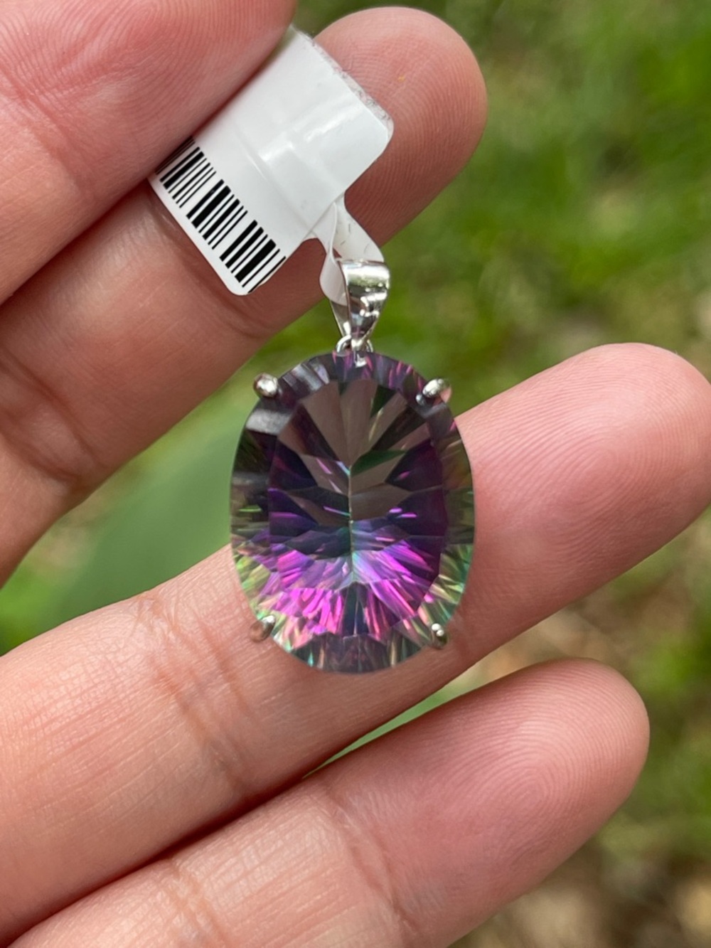 Natural Mystic Quartz Oval Large Pendant in 925 Sterling Silver